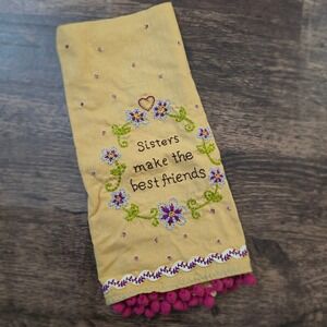 UNBRANDED Decorative Hand Towel Unisex OS Yellow Sisters Embroidered Pom Pom
